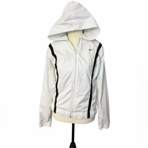 Nike Women's Windbreaker Jacket in White with Black Stripes